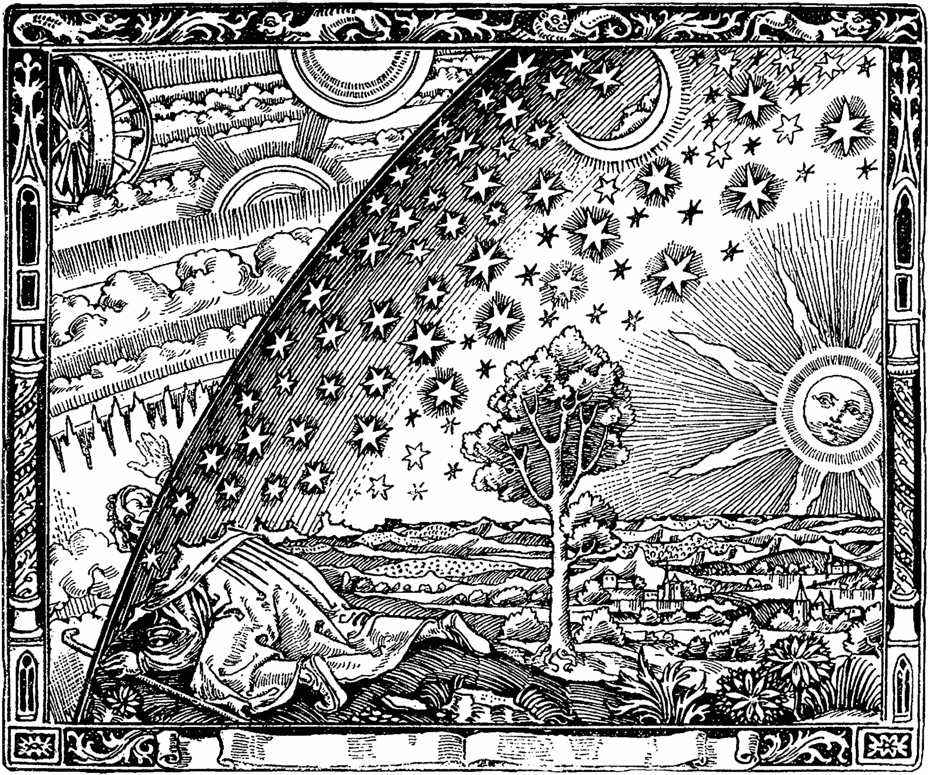 The Flammarion engraving: a traveler pokes his head through the firmament to see the workings beyond
