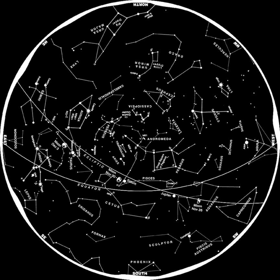 Northern constellations drawn over a photograph of the night sky