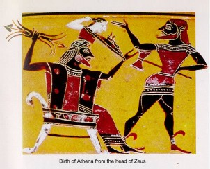 Athena springing fully formed from Zeus’s forehead
