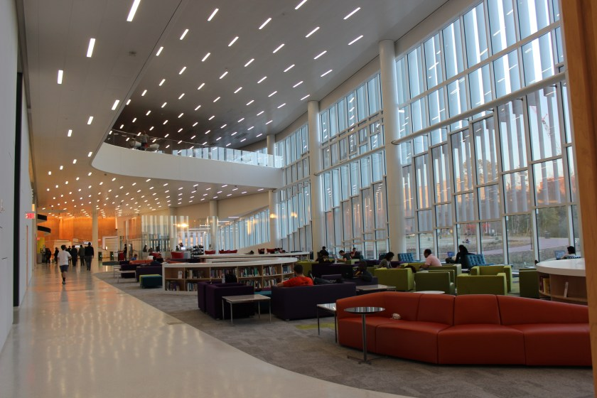 The commons area of the James B. Hunt Jr. Library.