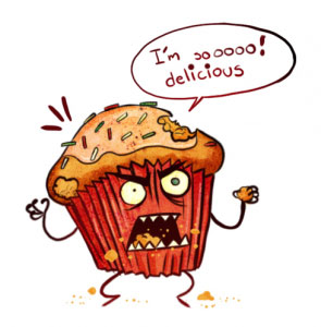 An angry cupcake