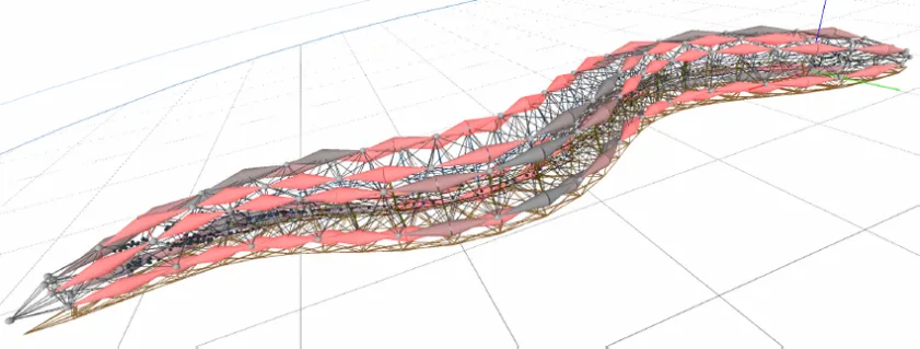 A simulated C. elegans, its body drawn as a mesh of muscle segments with the neuromuscular system traced along it.