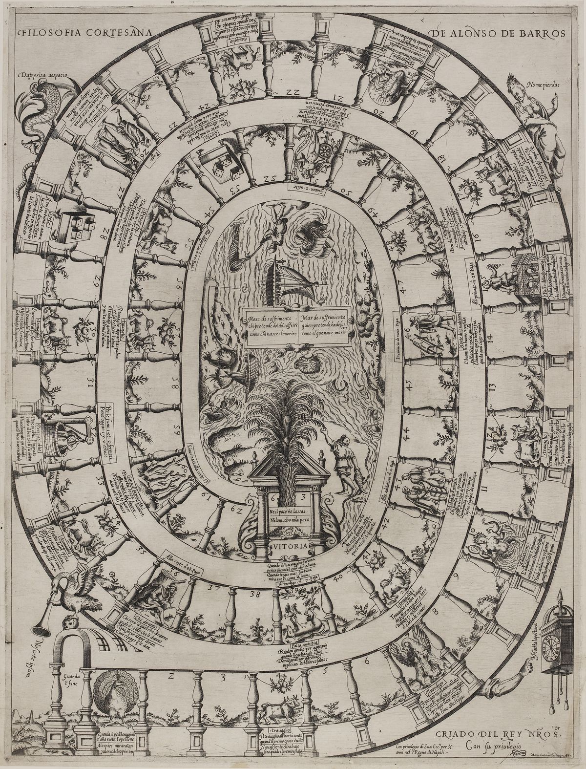 The board of the Filosofía cortesana, engraved by Mario Cartaro, Naples 1588 (British Museum)