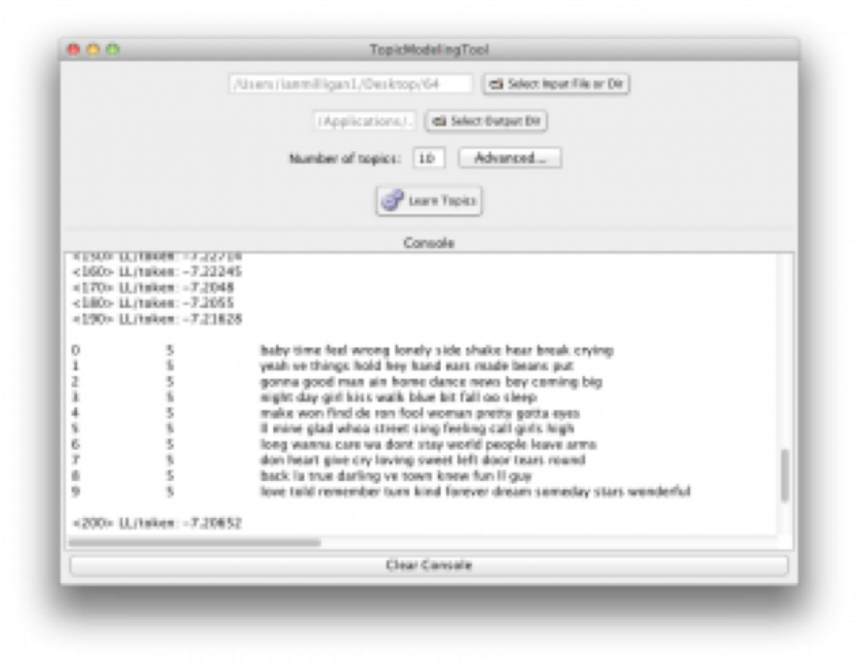 Figure 3: The Java Gui for MALLET, by David Newman and Arun Balagopala…