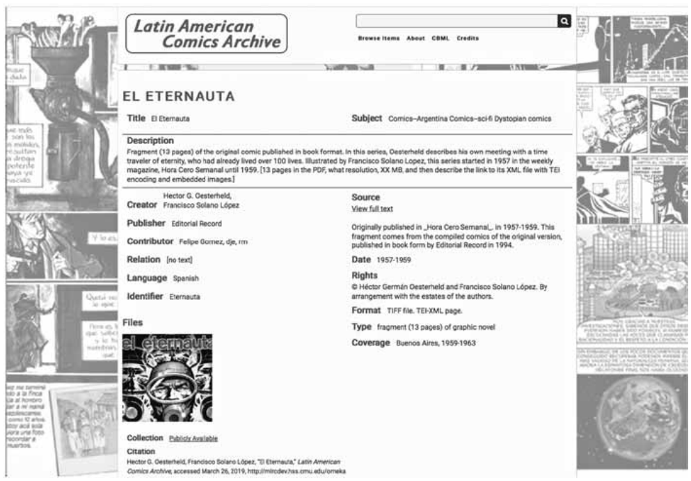 Figure 2. Screen shot of item browsing on the Omeka platform.