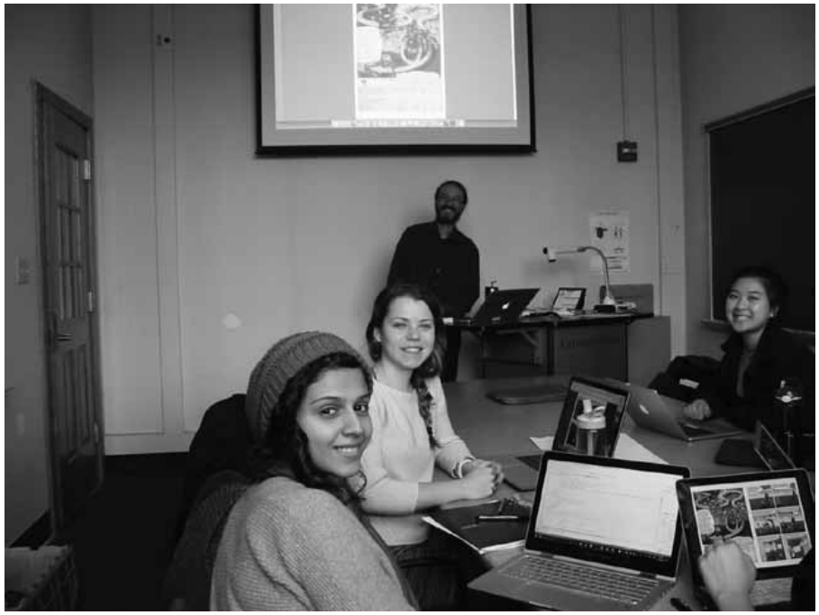 Figure 5. The lead researcher with some of his students in the Fall 2017 pilot course.