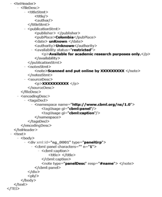 Figure 6. Fragment of one of the templates provided to students for the CBML coding of comics