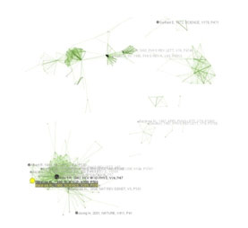 Figure 5.13: Undirected, weighted bibliographic coupling network (left) and undirected, weighted co‐citation