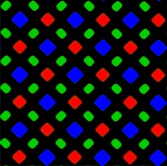 Fig 9. The subpixel array of a Samsung OLED display. Image: DisplayMate Technologies
